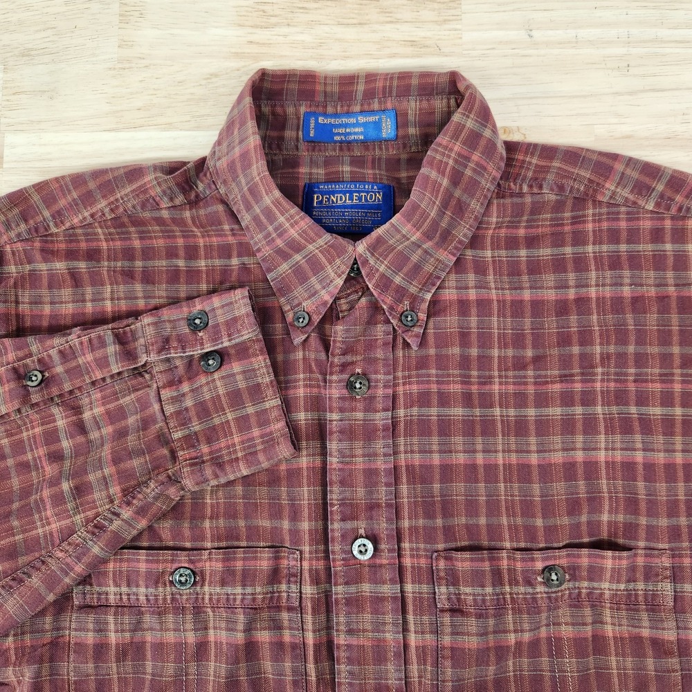 Pendleton Expedition Shirt Mens M Red Plaid Long Sleeve Button Up